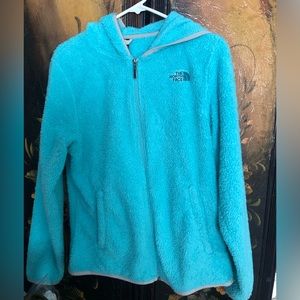 North Face Mint Green Fuzzy Zip Up Hoodie Sweater Size M